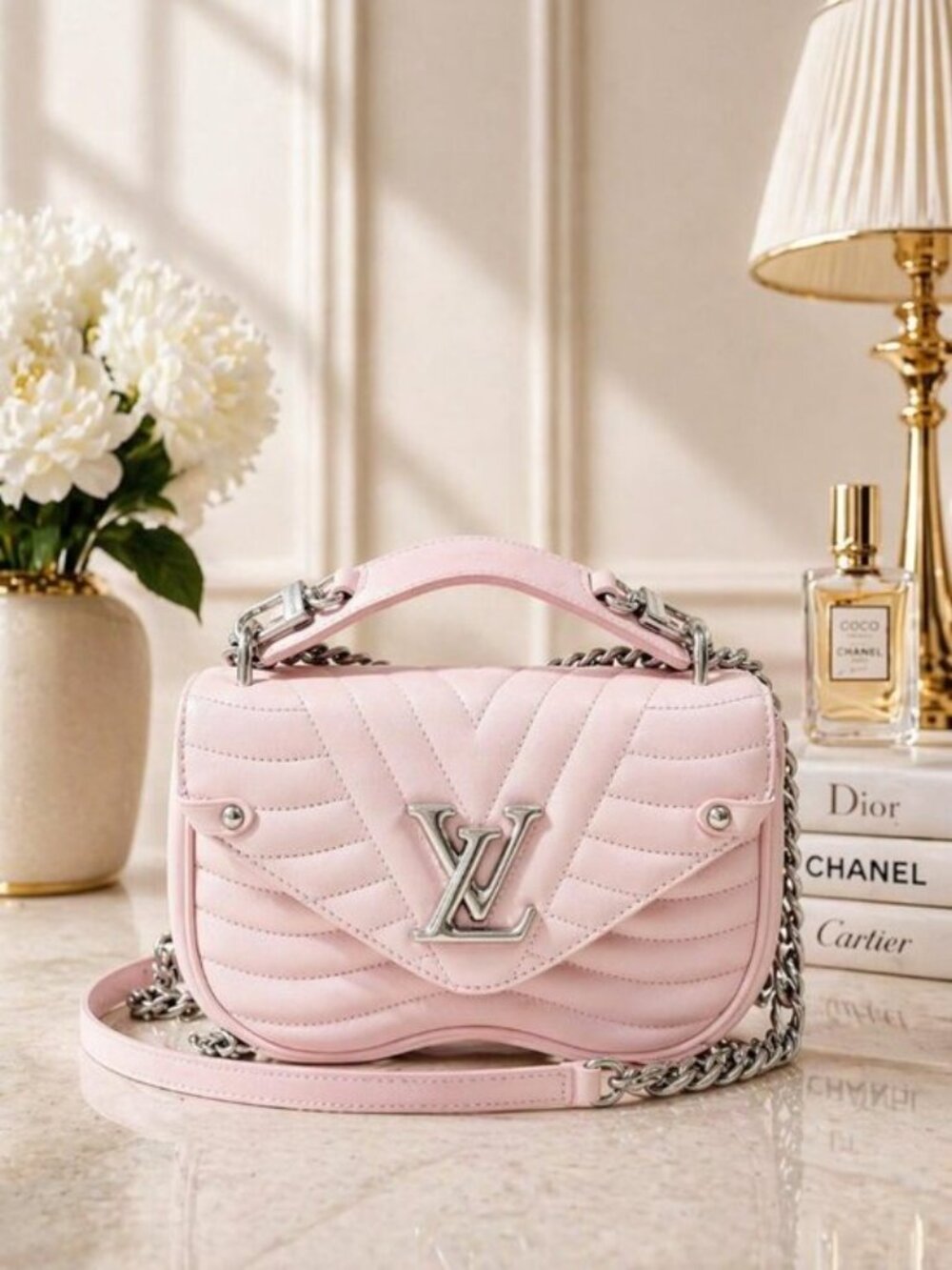 Authentic Louis Vuitton New Wave Pink Chain Bag LV Quilted Leather Shoulder Bag